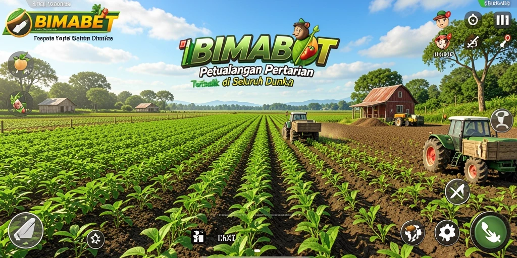 Tangkapan layar gameplay BIMABET yang menunjukkan lahan pertanian yang subur.