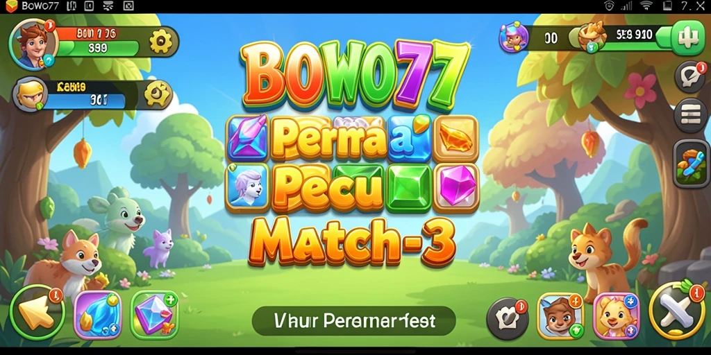 Tampilan gameplay seru BOWO77 dengan level Match-3 yang menantang.