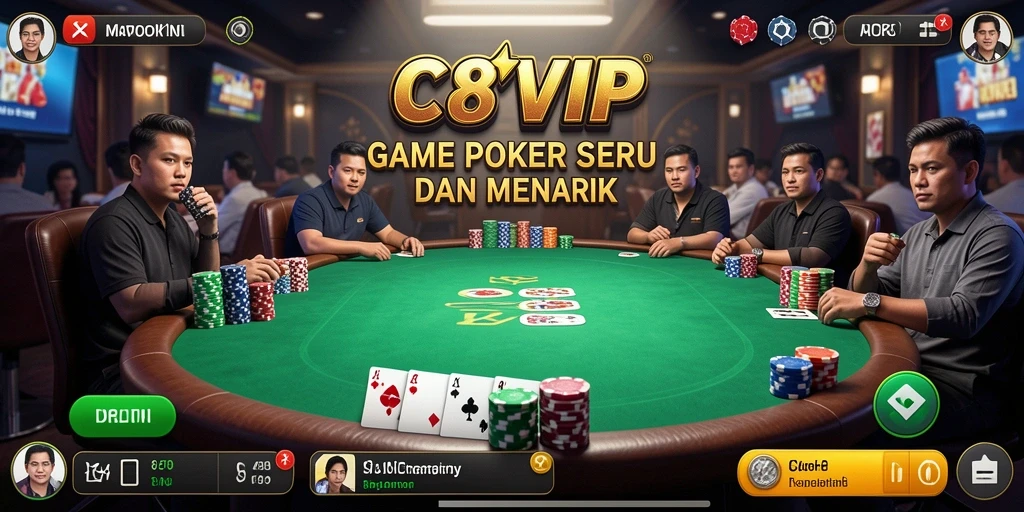 Screenshot gameplay C8VIP menampilkan suasana permainan poker yang seru.