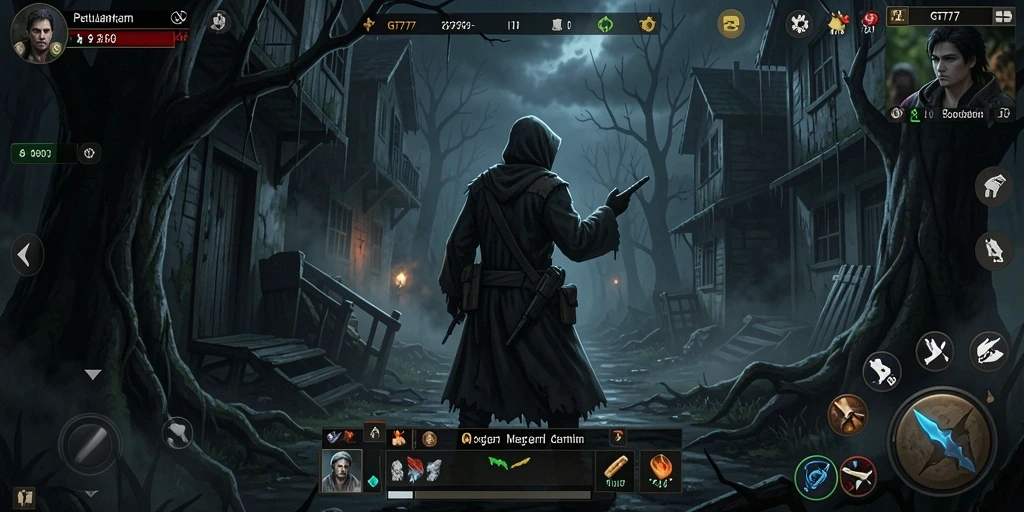 Screenshot gameplay menampilkan suasana kelam GT777 yang menakutkan.
