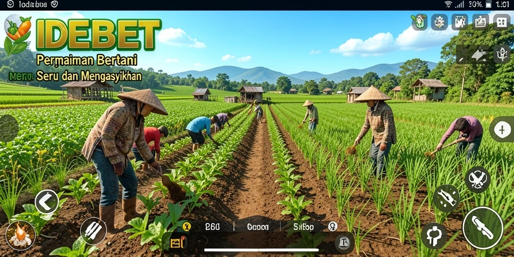 Screenshot gameplay IDEBET menampilkan ladang yang hijau dan subur.