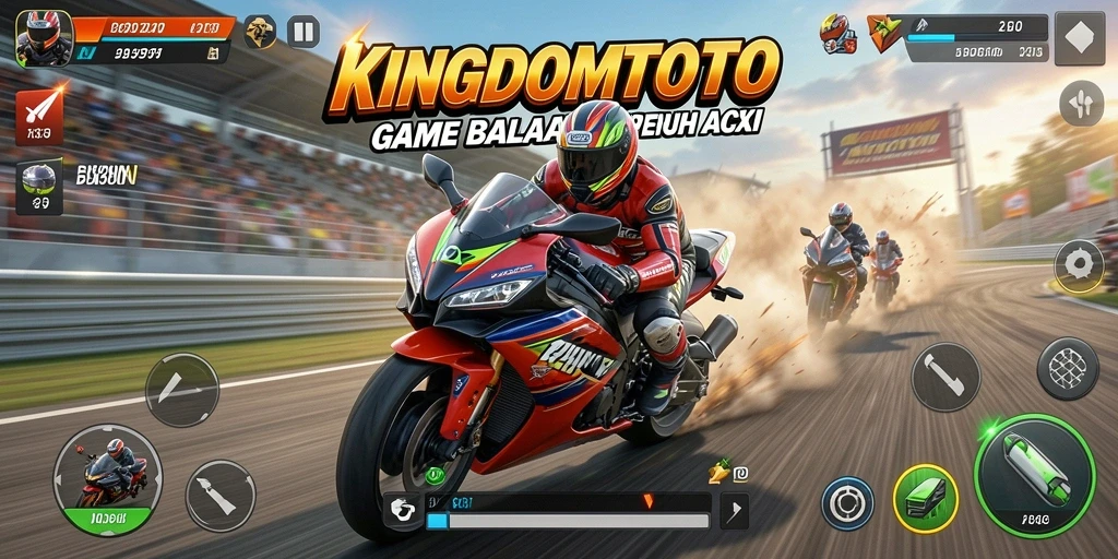 Tampilan gameplay yang seru dalam KINGDOMTOTO saat berkompetisi di trek balapan.