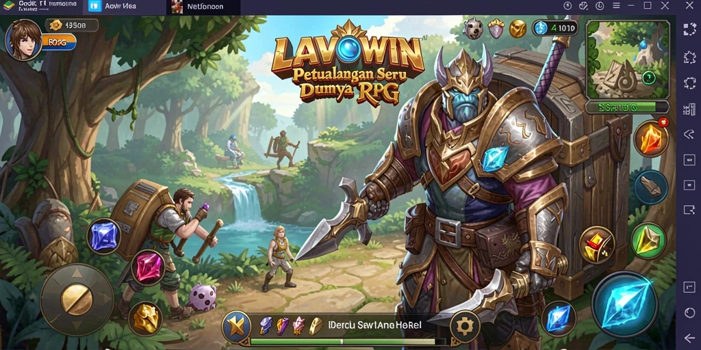 Tampak layar utama LAVOWIN dengan aksi pertarungan seru.