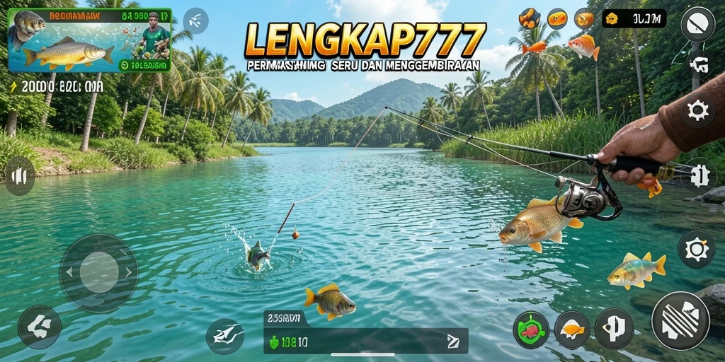 Screenshot LENGKAP777 menampilkan gameplay memancing yang seru dan realistis.