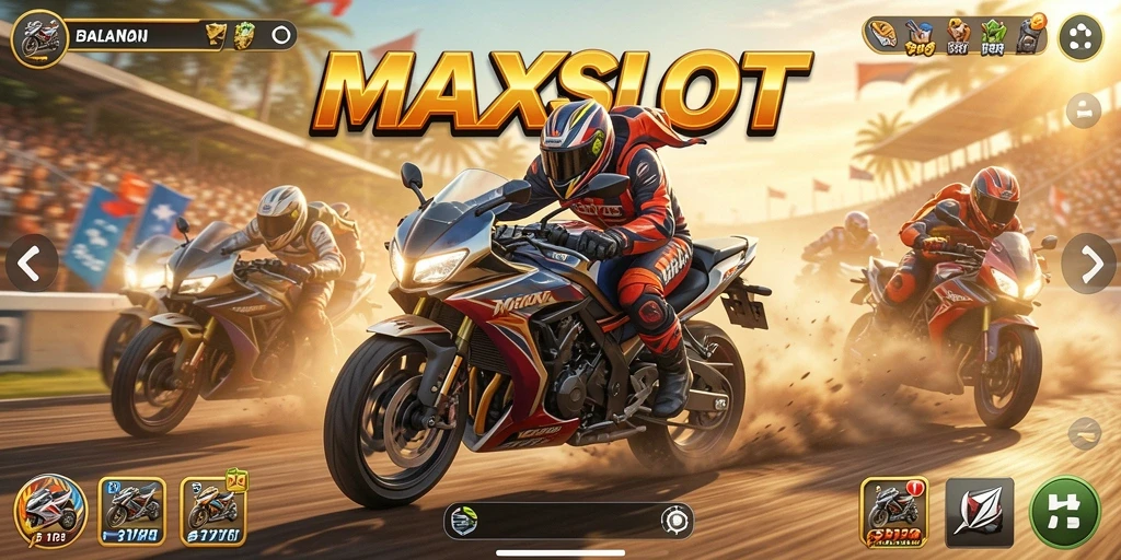 Gameplay MAXSLOT dengan aksi balapan motor yang mendebarkan.
