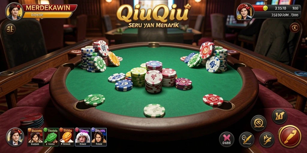Tampilan gameplay seru dari MERDEKAWIN dengan kartu QiuQiu.
