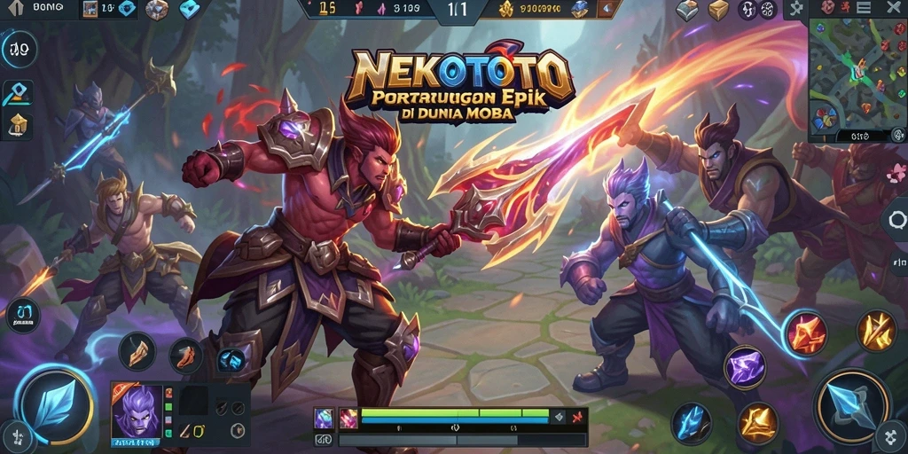 Tampilan gameplay MOBA yang seru dan menegangkan di NEKOTOTO.