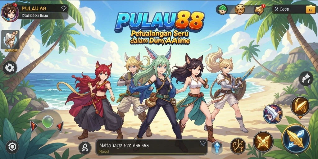 Tampilan gameplay PULAU88 yang penuh warna dan karakter ikonik.