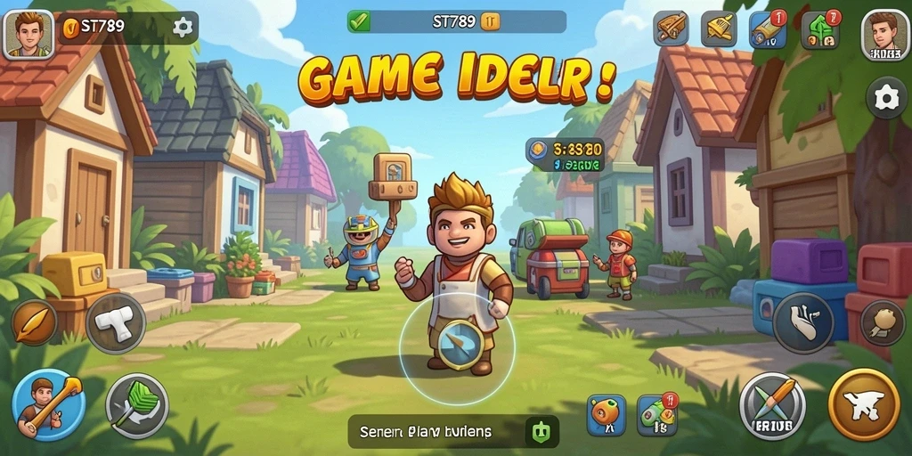 Tampilan menarik dari gameplay ST789 yang menampilkan karakter bertugas mengumpulkan sumber daya.