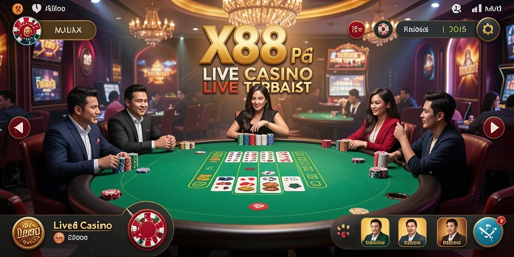 Tampilan gameplay X88 yang seru dengan dealer langsung dan interaksi nyata.